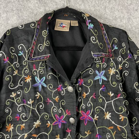 Don't Mess With Texas Embroidered Silk Jacket Womens XL Floral Western Artsy - Picture 2 of 16